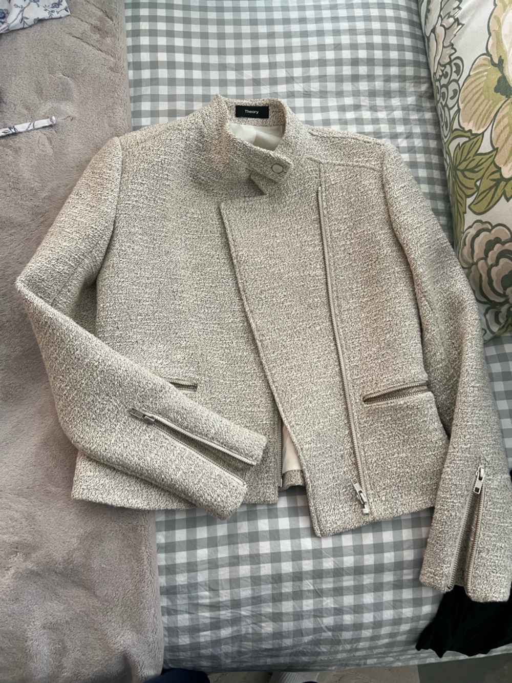 Theory Cream Bouclé Zip-Front Jacket